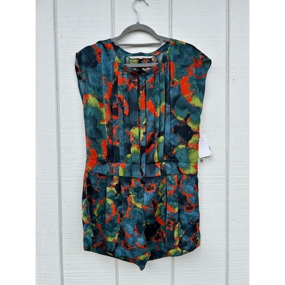 NWT Rachel Roy Women's Tulum Romper Lagoon Combo‎ Multicolor, Pleated Top, sz 2 - Picture 1 of 5